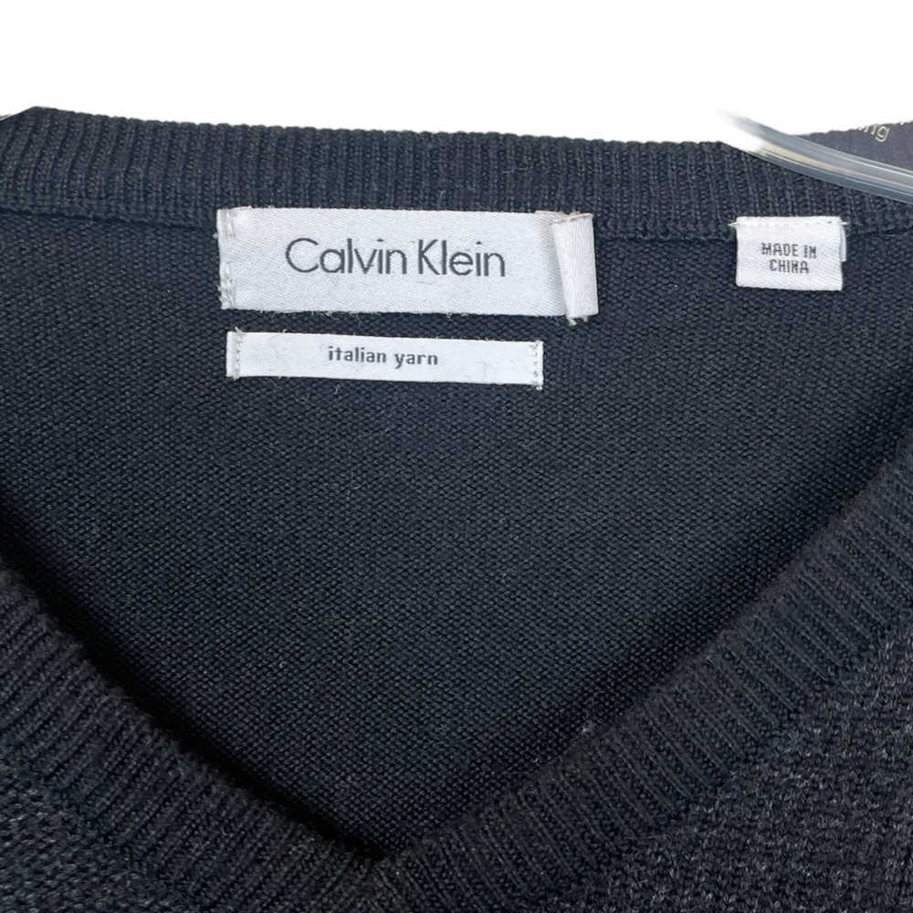 Calvin Klein Men’s Italian Yarn Merino Wool Black Crewneck Long Sleeve Sweater L - Picture 3 of 4